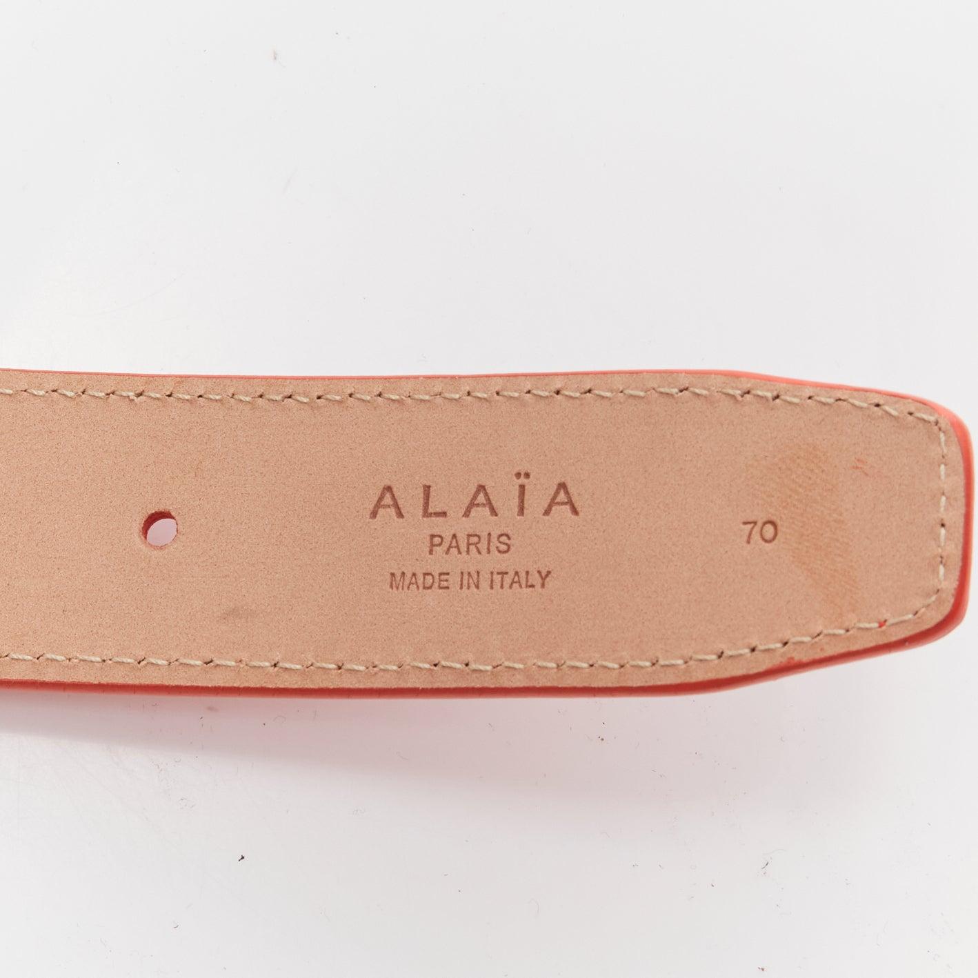 AZZEDINE ALAIA red laser cut leather laced corset waist belt 70cm 5