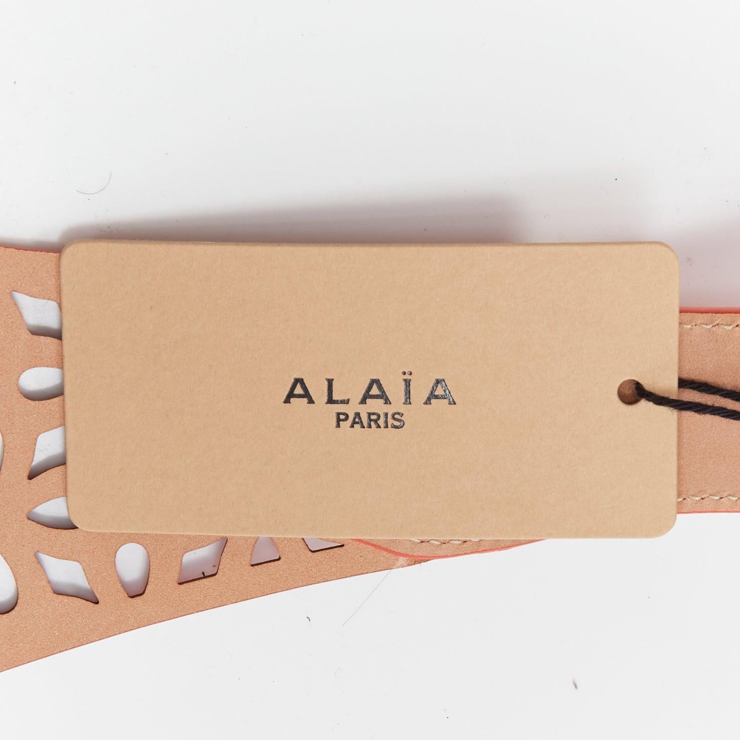 AZZEDINE ALAIA red laser cut leather laced corset waist belt 70cm 4