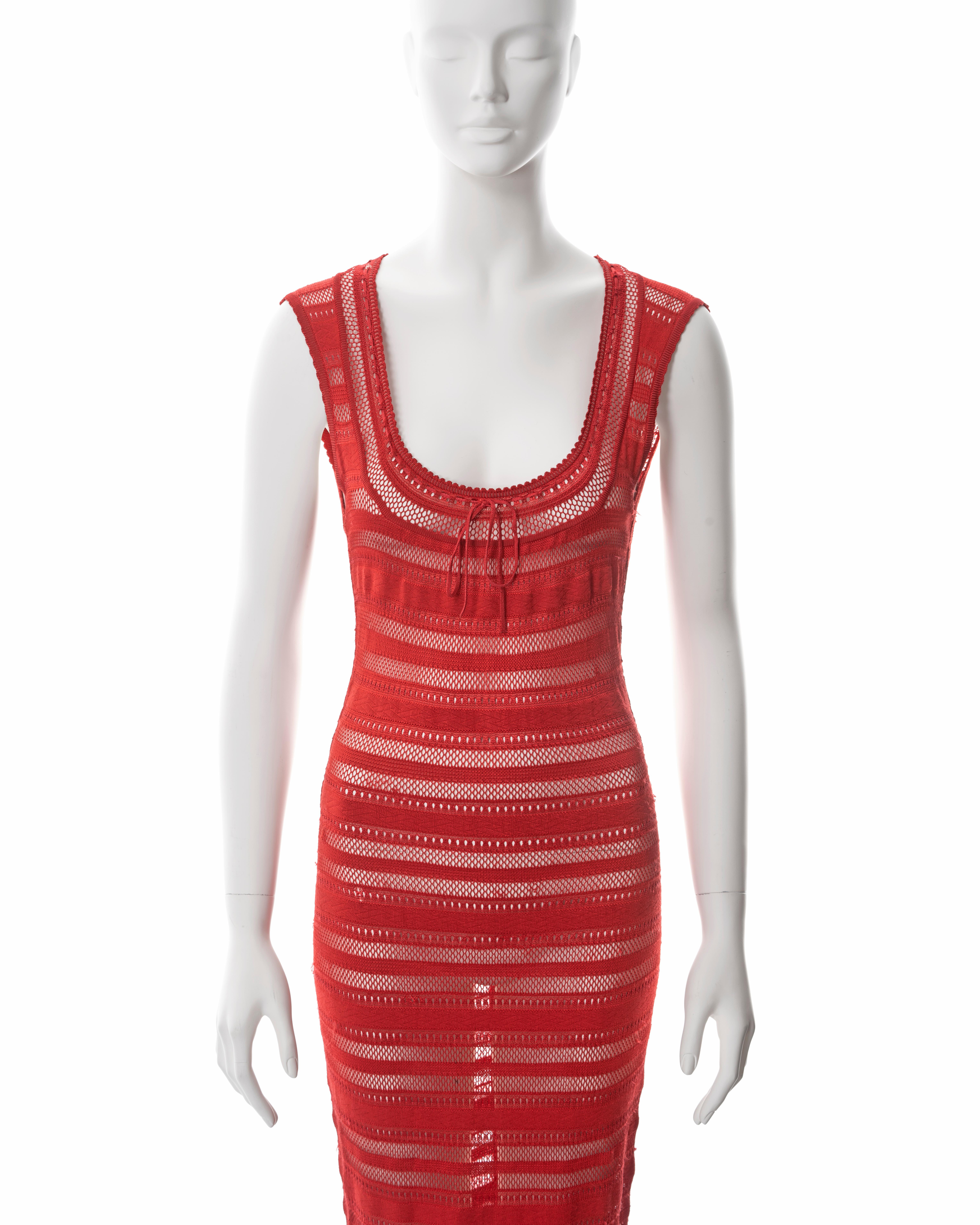 Azzedine Alaia red open knit maxi dress, ss 1993 In Good Condition In London, GB