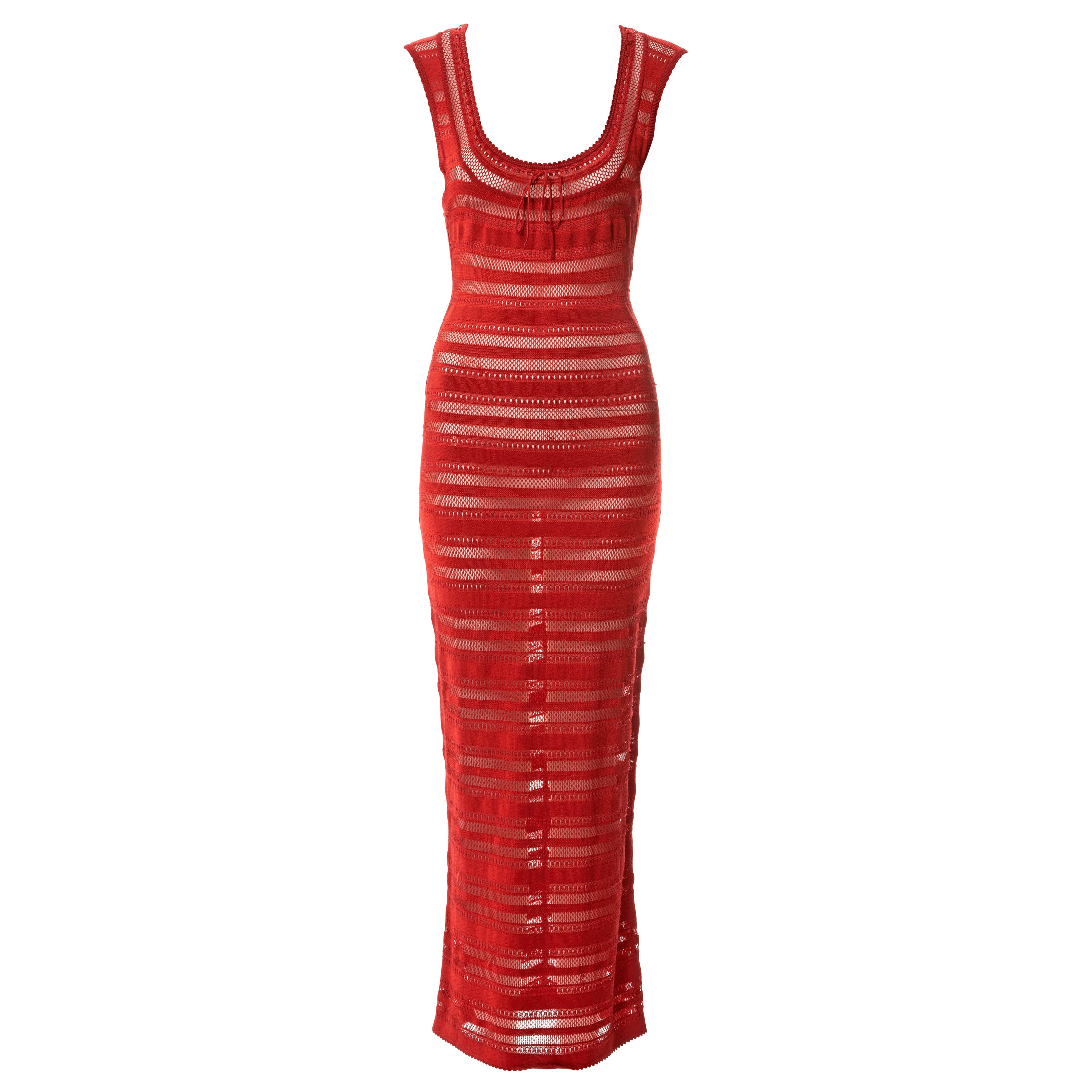 Azzedine Alaia red open knit maxi dress, ss 1993