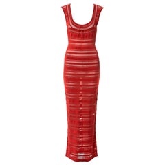 Azzedine Alaia, maxi abito rosso a maglia aperta, ss 1993