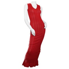 Azzedine Alaïa  red ribbed knit fishtail dress. Sculpted figure. Circa 1990