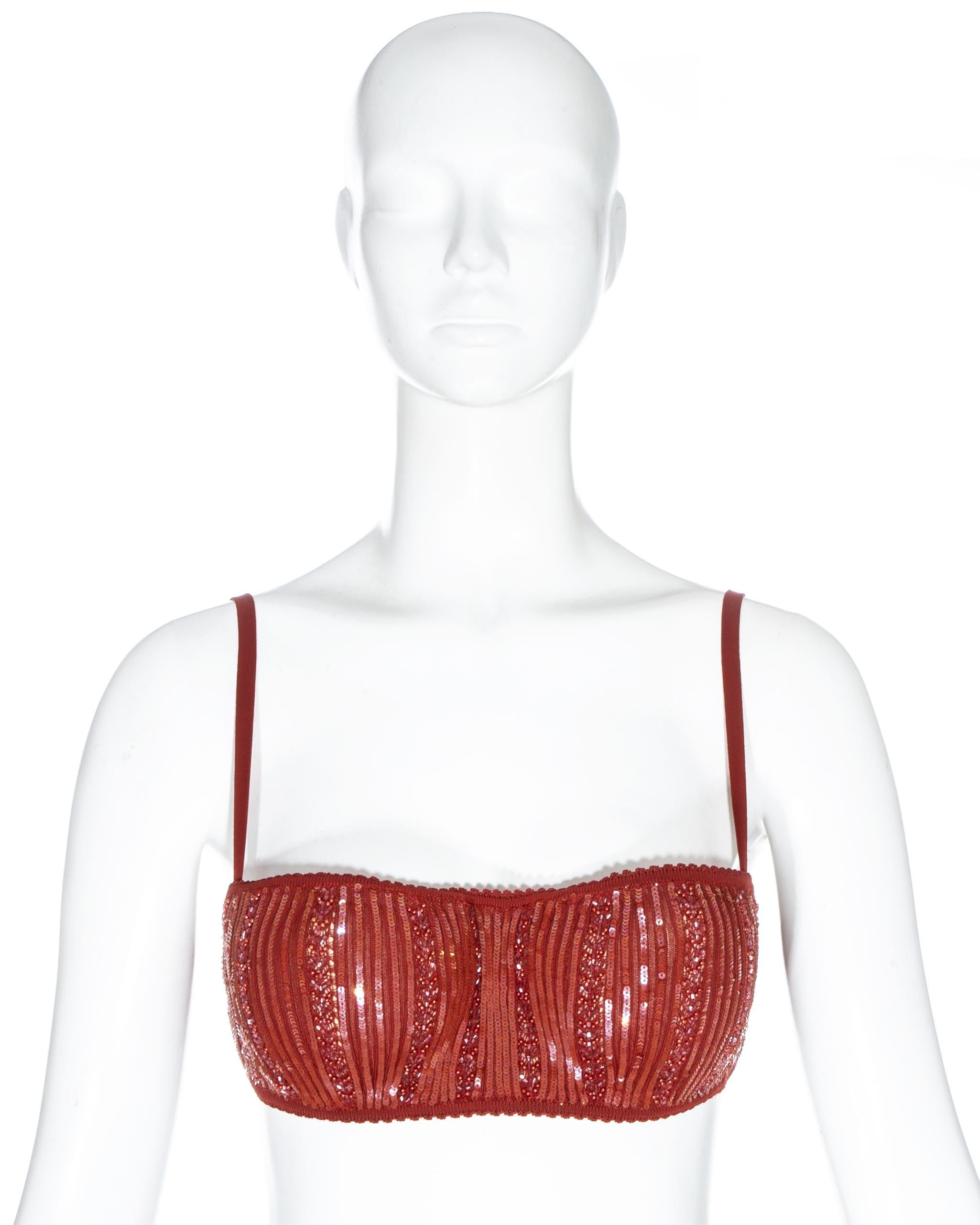 Azzedine Alaia red sequin evening bra with padded bust.

Spring-Summer 1996
