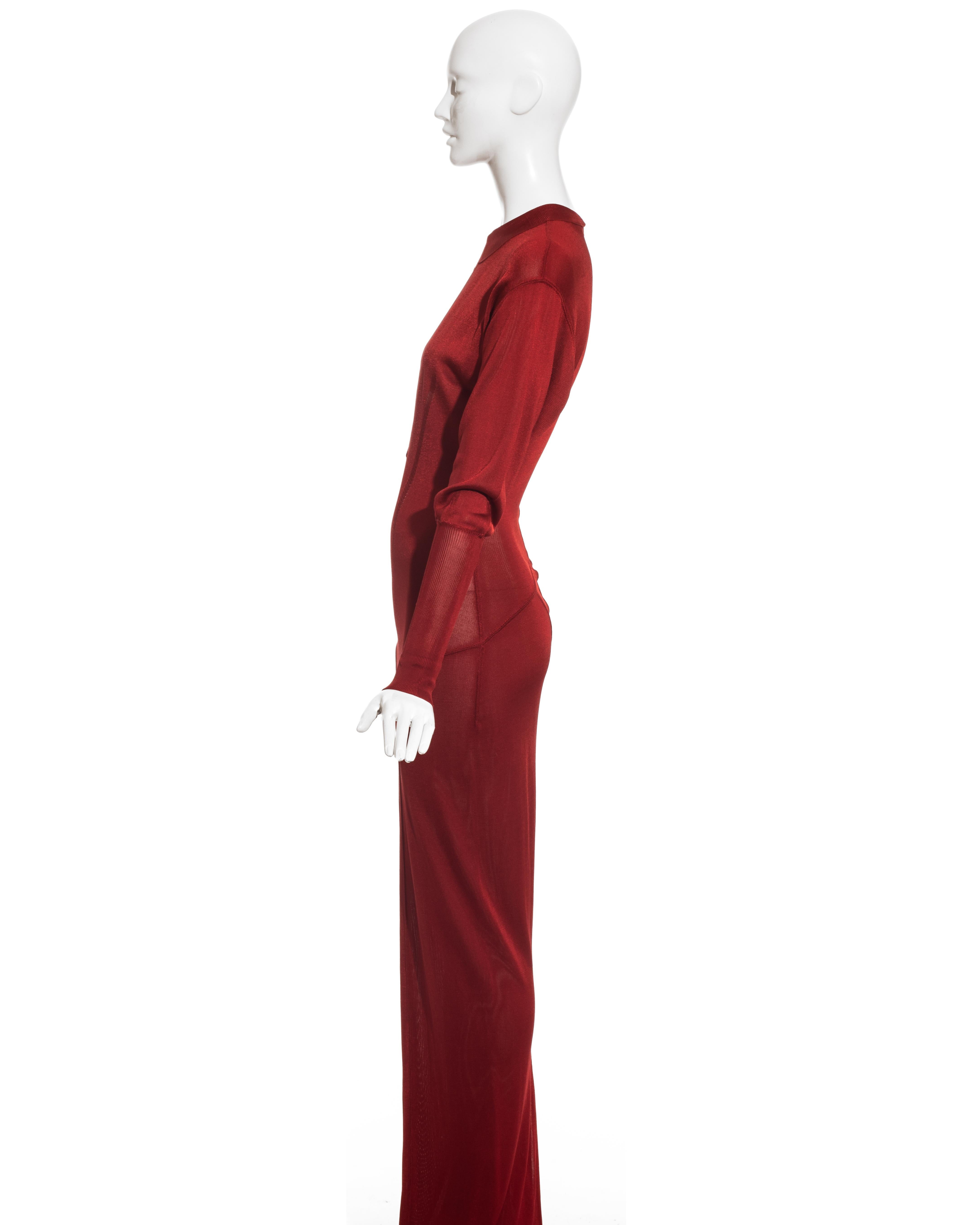 Red Azzedine Alaia ruby red acetate knit evening maxi dress, fw 1986