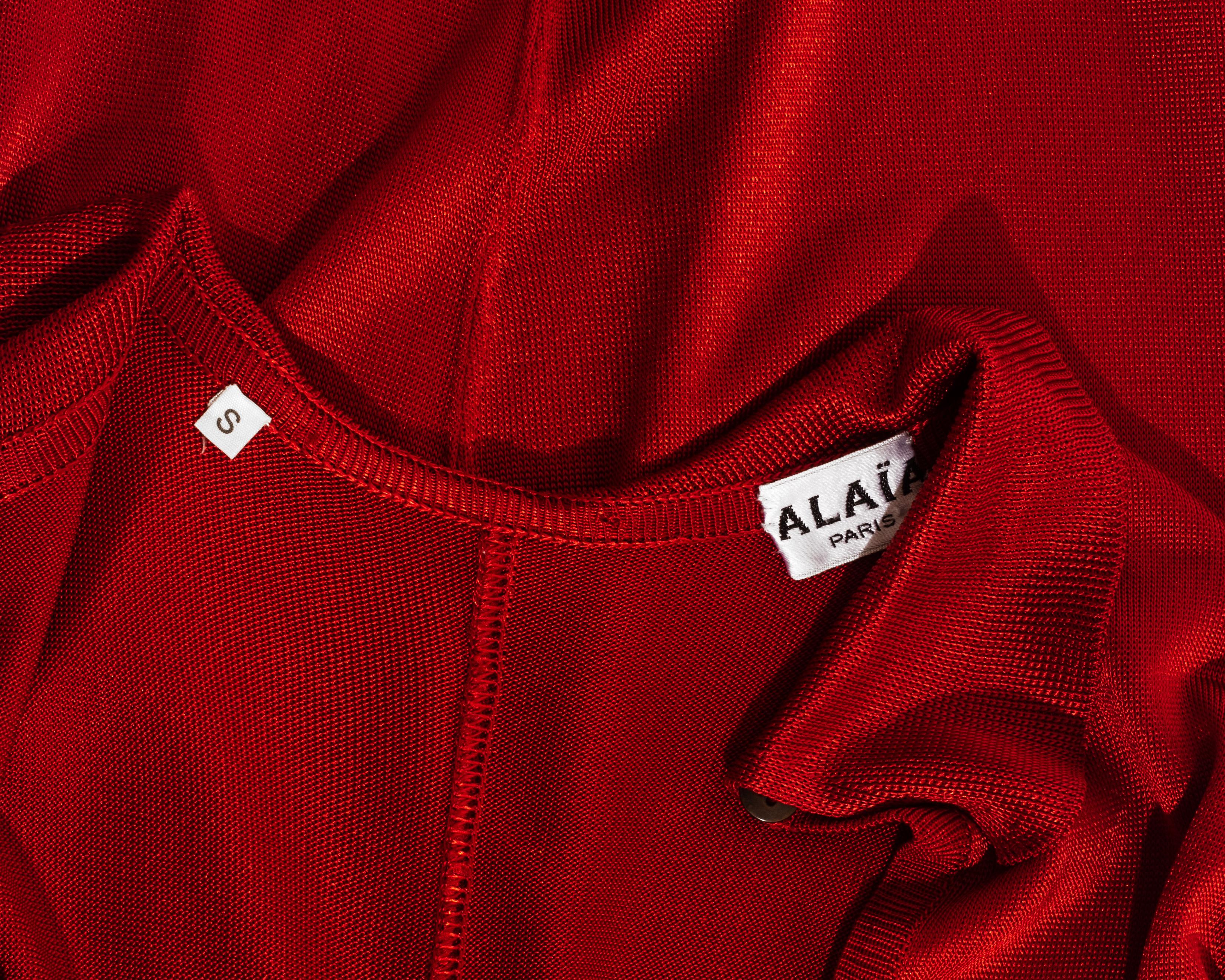 Azzedine Alaia ruby red acetate knit evening maxi dress, fw 1986 1