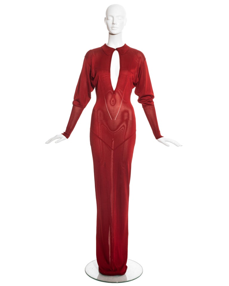 Azzedine Alaia ruby red acetate knit evening maxi dress, fw 1986 at ...