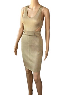 Azzedine Alaia S/S 1985 Vintage Plunged Cutout Bodycon Beige Mini Dress
