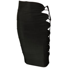 Azzedine Alaia S/S 1986 Vintage Cutout Lace Up Black Skirt 