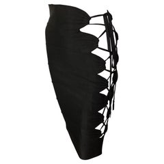 Azzedine Alaia S/S 1986 Vintage Cutout Lace Up Black Skirt 