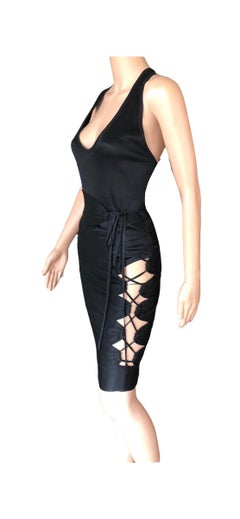 Azzedine Alaia S/S 1986 Vintage Cutout Lace Up Skirt & Bodysuit Top 2 Piece Set