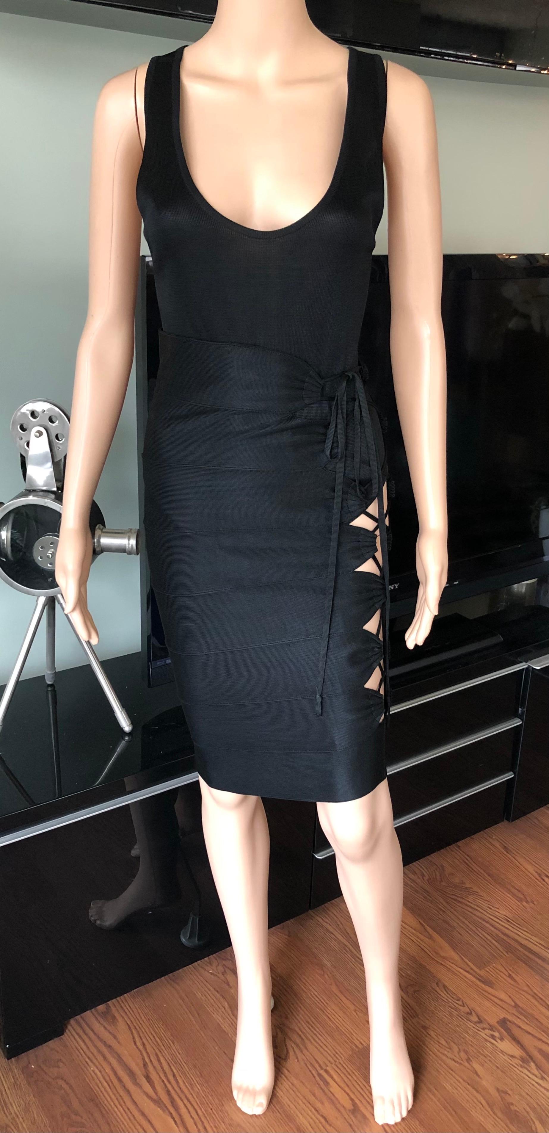 Azzedine Alaia S/S 1986 Vintage Cutout Lace Up Skirt & Bodysuit Top 2 Piece Set In Good Condition For Sale In Naples, FL