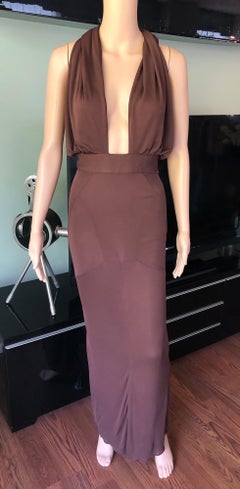 Azzedine Alaïa S/S 1986 Vintage Halter Backless Fishtail Brown Gown Maxi Dress