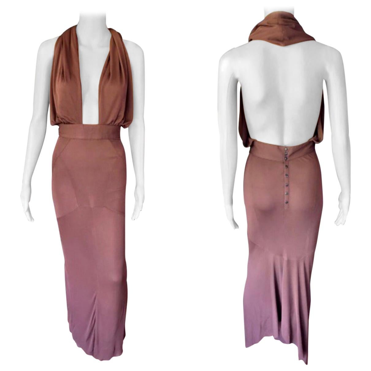 Azzedine Alaïa S/S 1986 Vintage Halter Backless Fishtail Brown Gown Maxi Dress