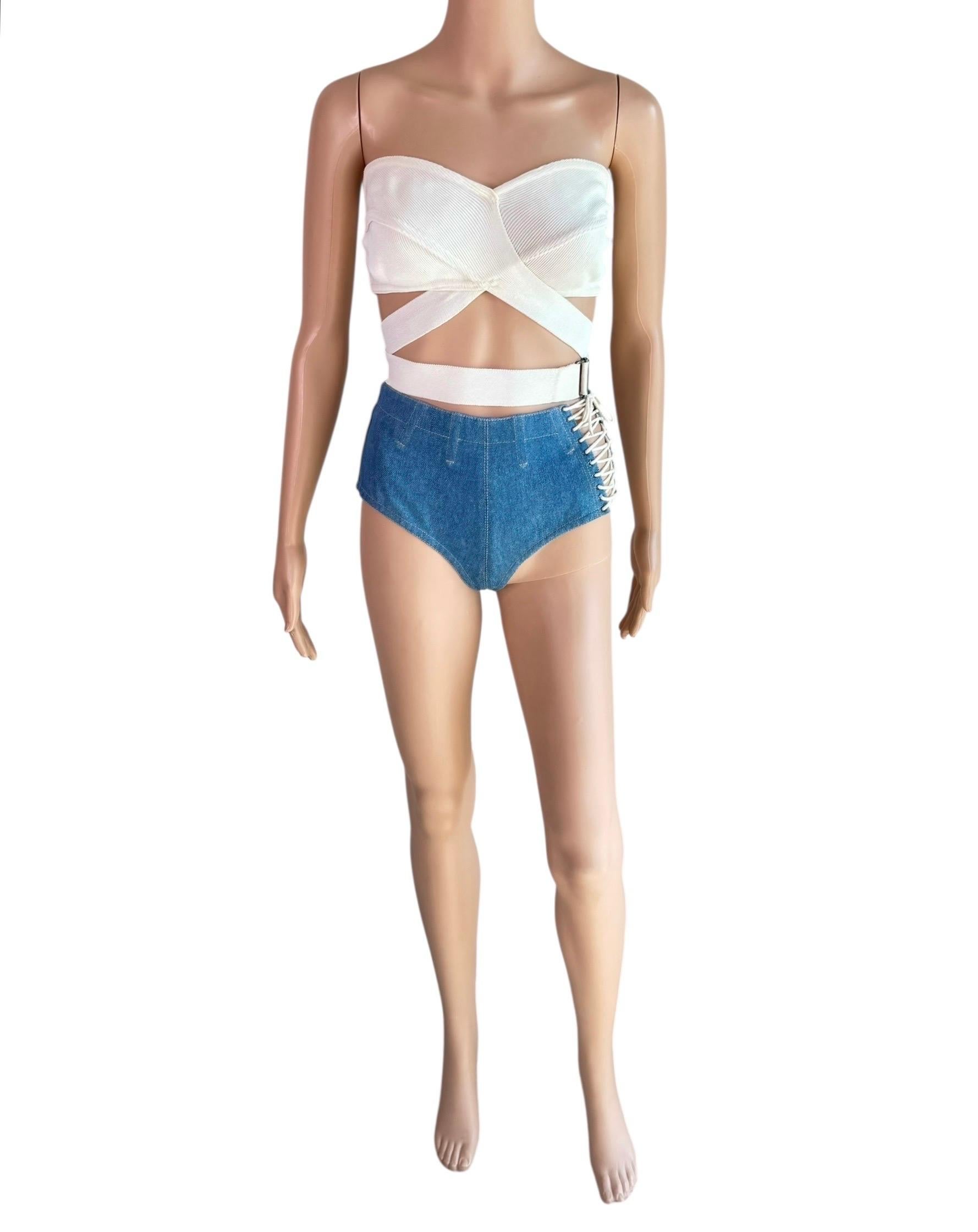 Azzedine Alaia S/S 1987/1991 Campaña de Pasarela Sujetador Envolvente Top y Pantalón Corto Conjunto de 2 Piezas en venta 5