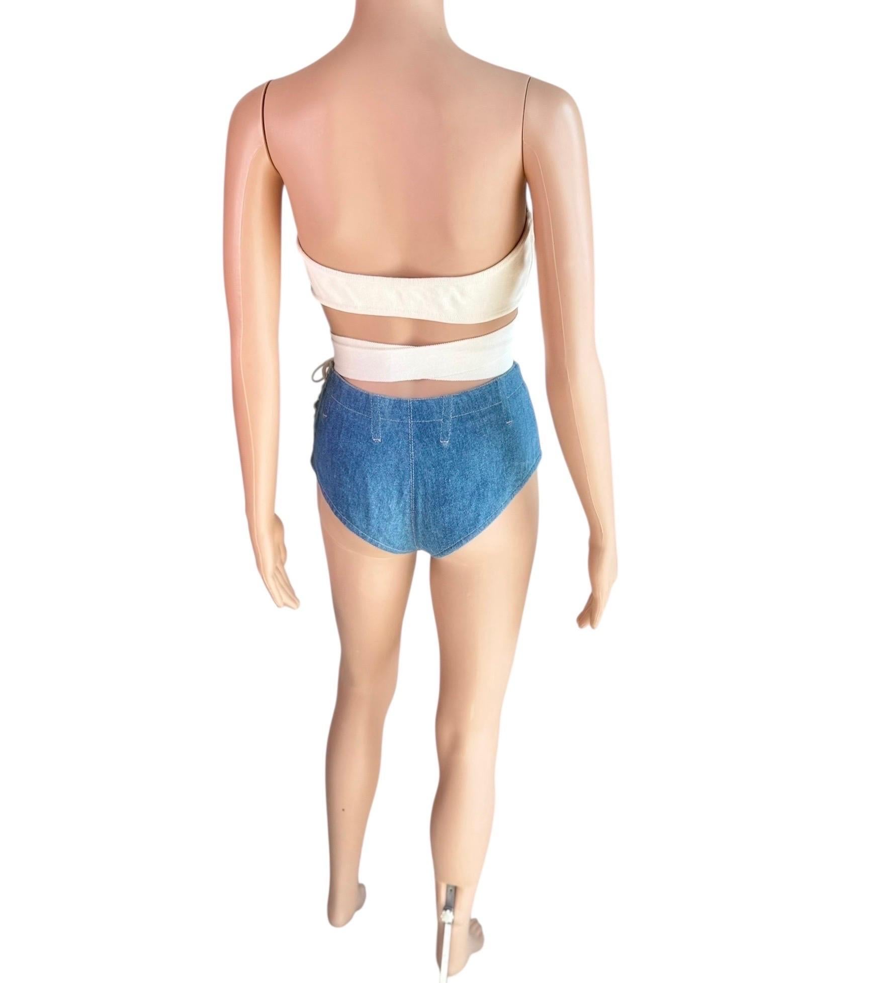 Azzedine Alaia S/S 1987/1991 Campaña de Pasarela Sujetador Envolvente Top y Pantalón Corto Conjunto de 2 Piezas en venta 6
