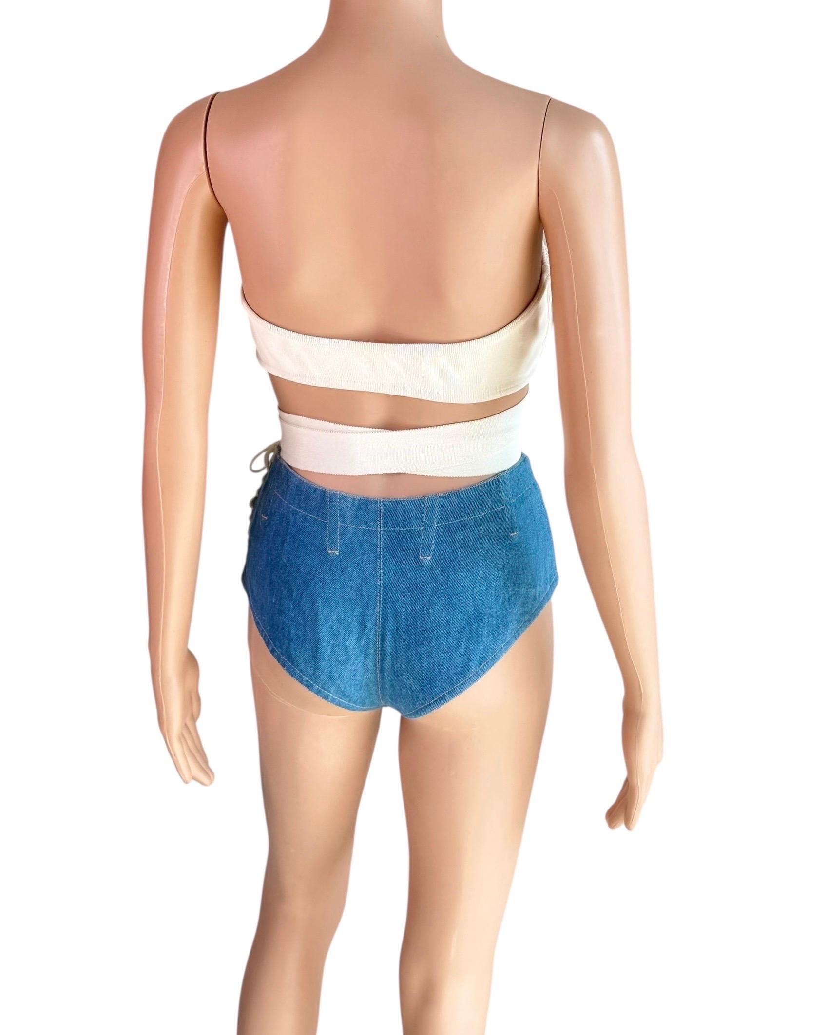 Azzedine Alaia S/S 1987/1991 Campaña de Pasarela Sujetador Envolvente Top y Pantalón Corto Conjunto de 2 Piezas Gris en venta