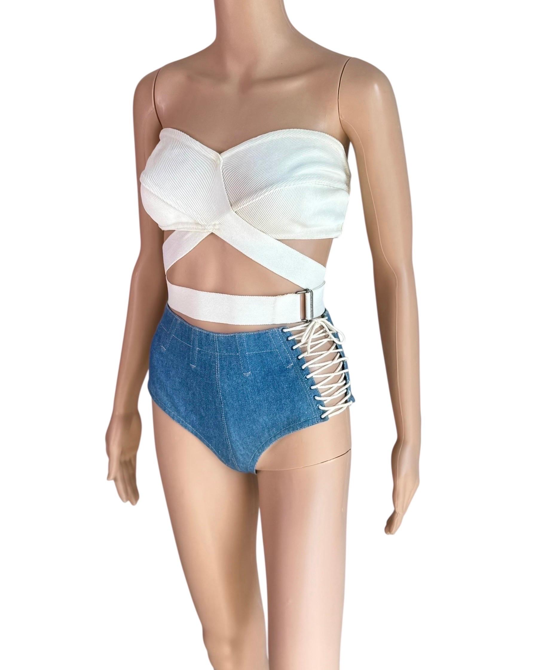 Azzedine Alaia S/S 1987/1991 Campaña de Pasarela Sujetador Envolvente Top y Pantalón Corto Conjunto de 2 Piezas en Bueno estado para la venta en Naples, FL