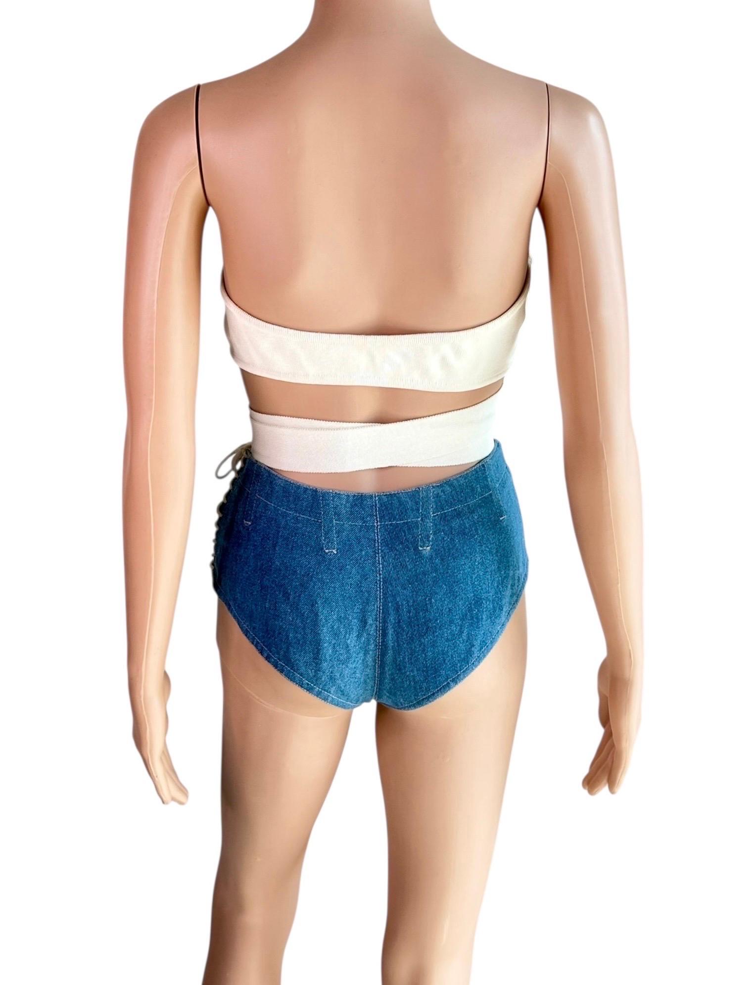 De las mujeres Azzedine Alaia S/S 1987/1991 Campaña de Pasarela Sujetador Envolvente Top y Pantalón Corto Conjunto de 2 Piezas en venta