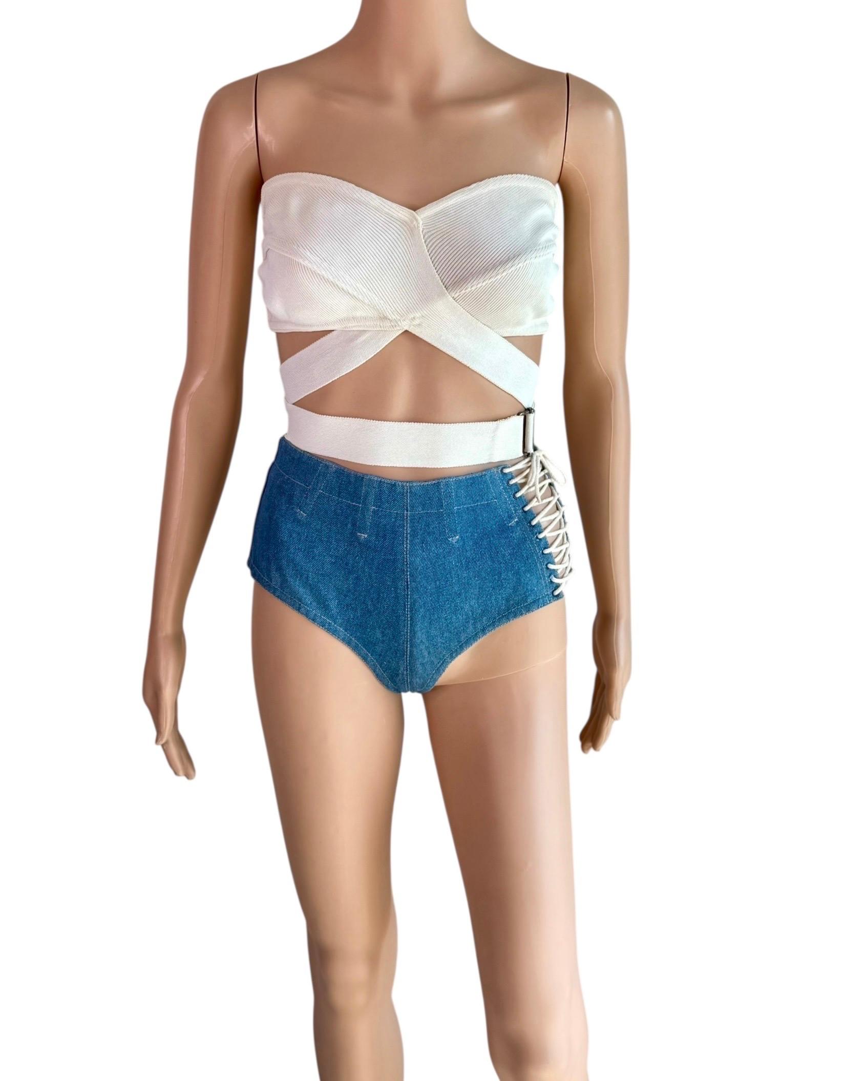 Azzedine Alaia S/S 1987/1991 Campaña de Pasarela Sujetador Envolvente Top y Pantalón Corto Conjunto de 2 Piezas en venta 1