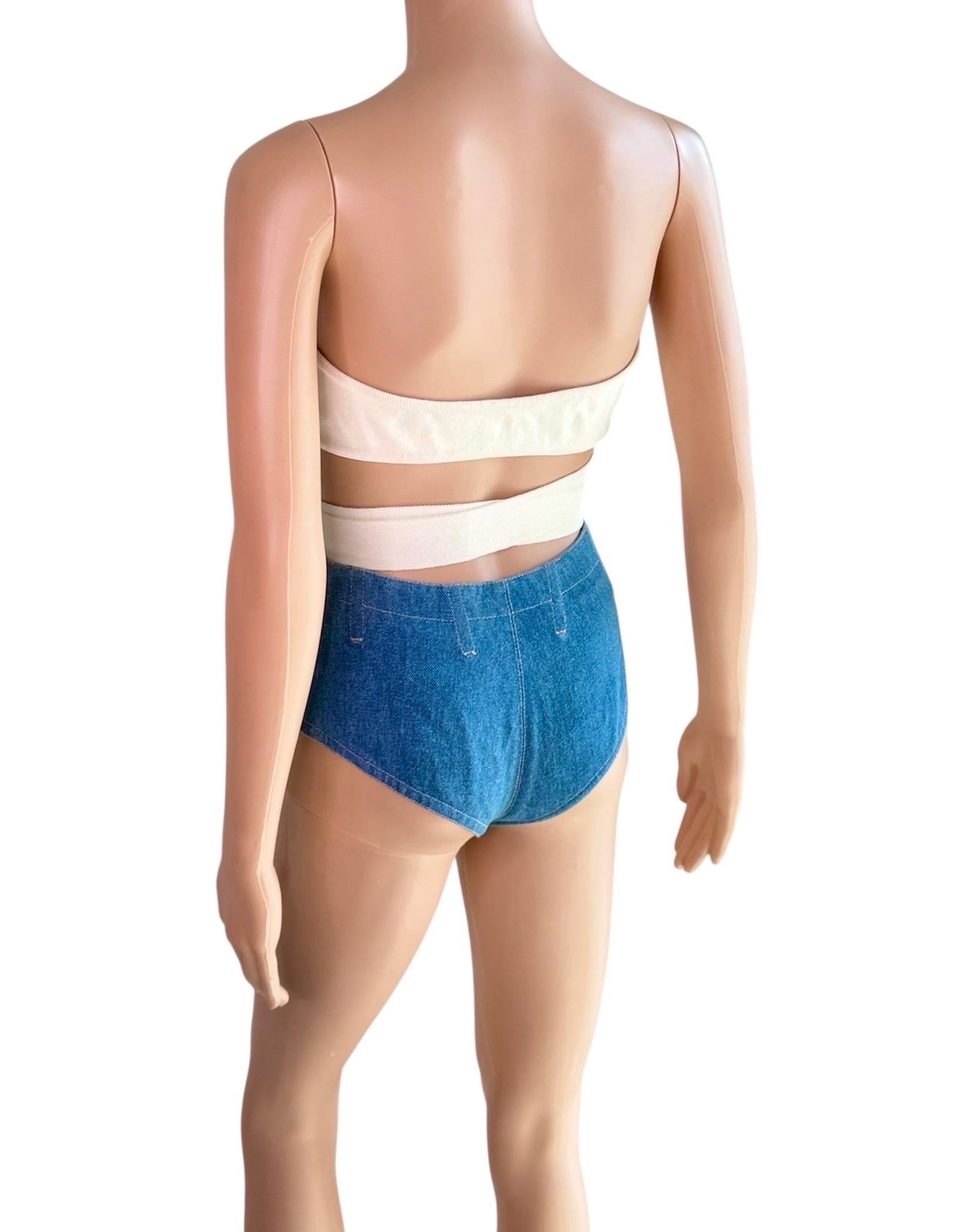 Azzedine Alaia S/S 1987/1991 Campaña de Pasarela Sujetador Envolvente Top y Pantalón Corto Conjunto de 2 Piezas en venta 2