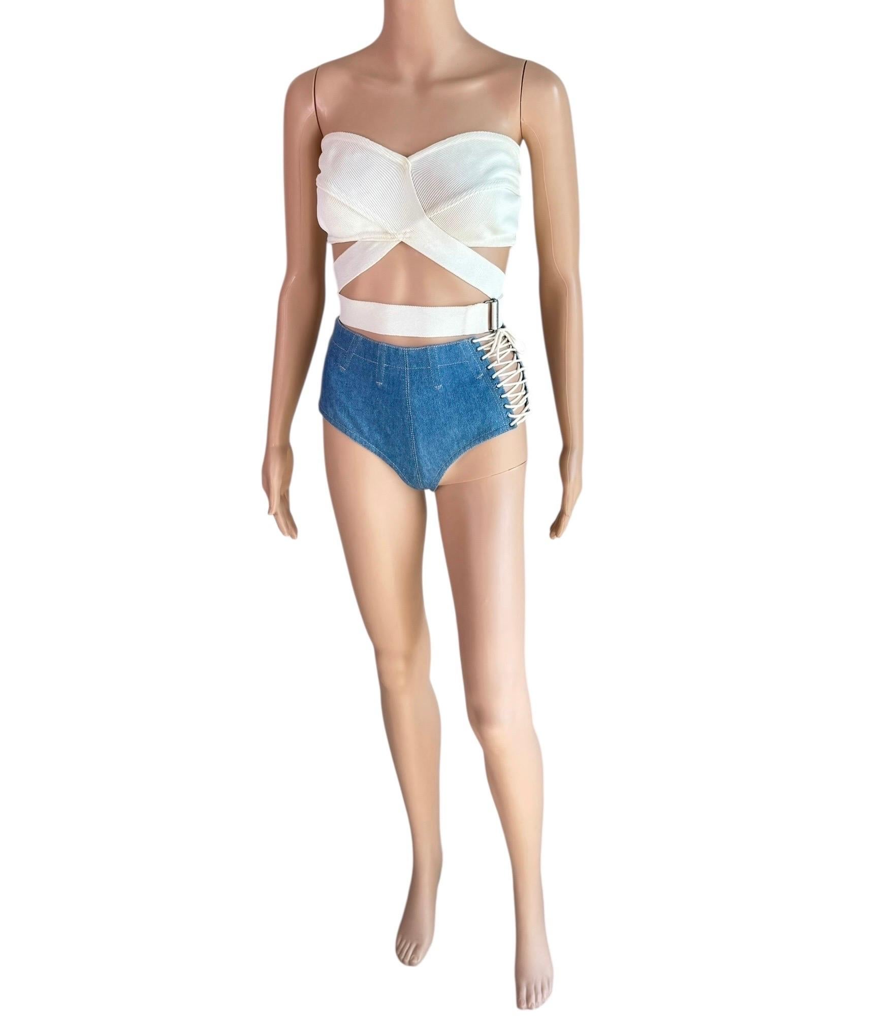 Azzedine Alaia S/S 1987/1991 Campaña de Pasarela Sujetador Envolvente Top y Pantalón Corto Conjunto de 2 Piezas en venta 3