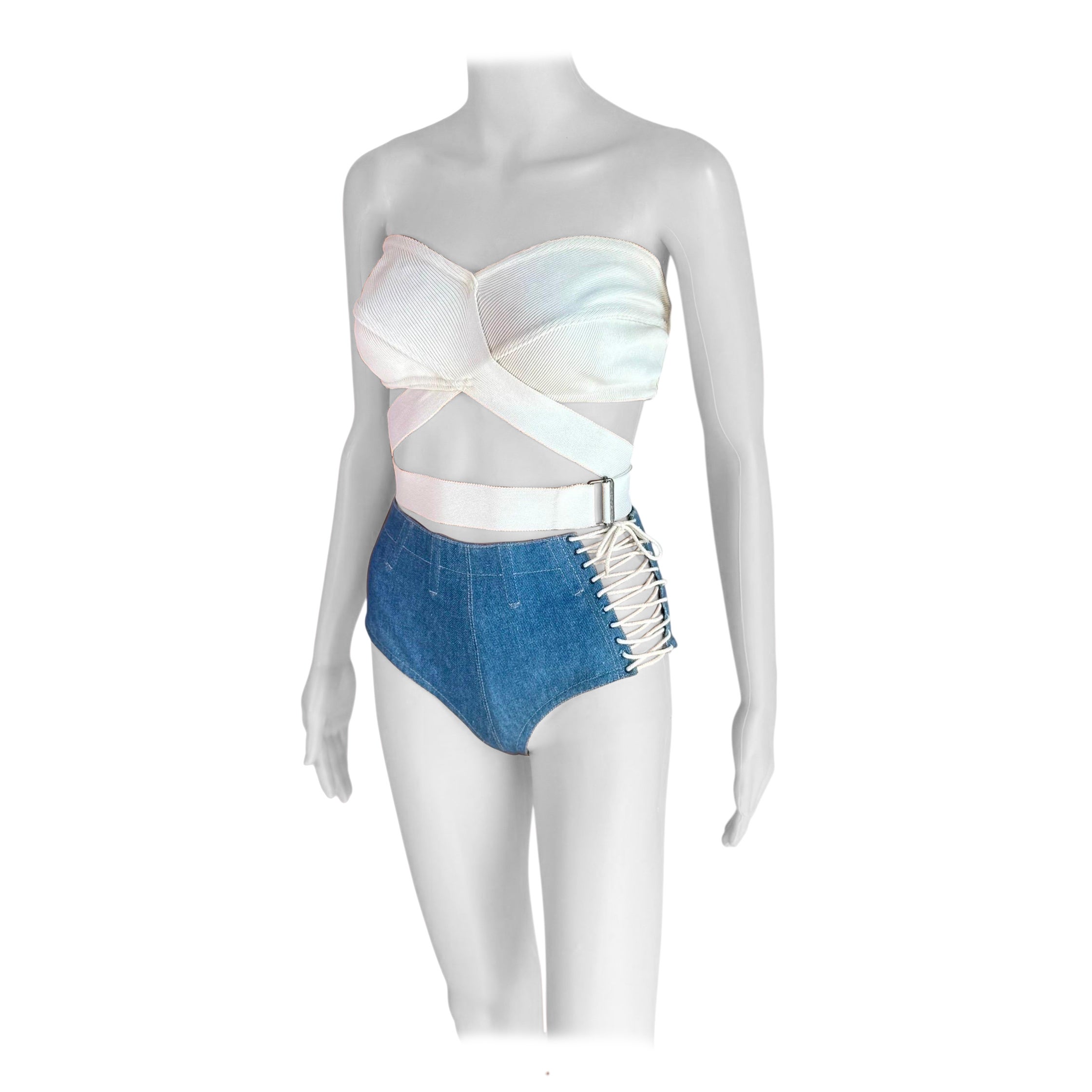 Azzedine Alaia S/S 1987/1991 Campaña de Pasarela Sujetador Envolvente Top y Pantalón Corto Conjunto de 2 Piezas en venta