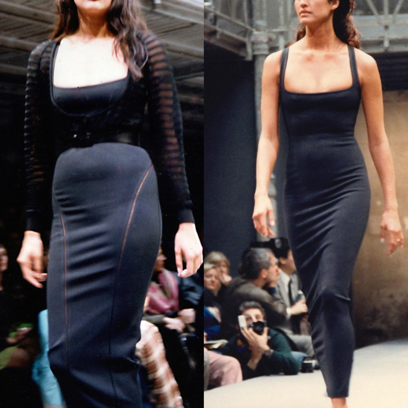 The perfect black dress from Alaïa’s Spring Summer 1988 collection . Azzedine Alaïa gained his reputation by creating sleek dresses that hug the body, this dress is the ideal example of his iconic style.

So chic. This stretch ankle-length dress has