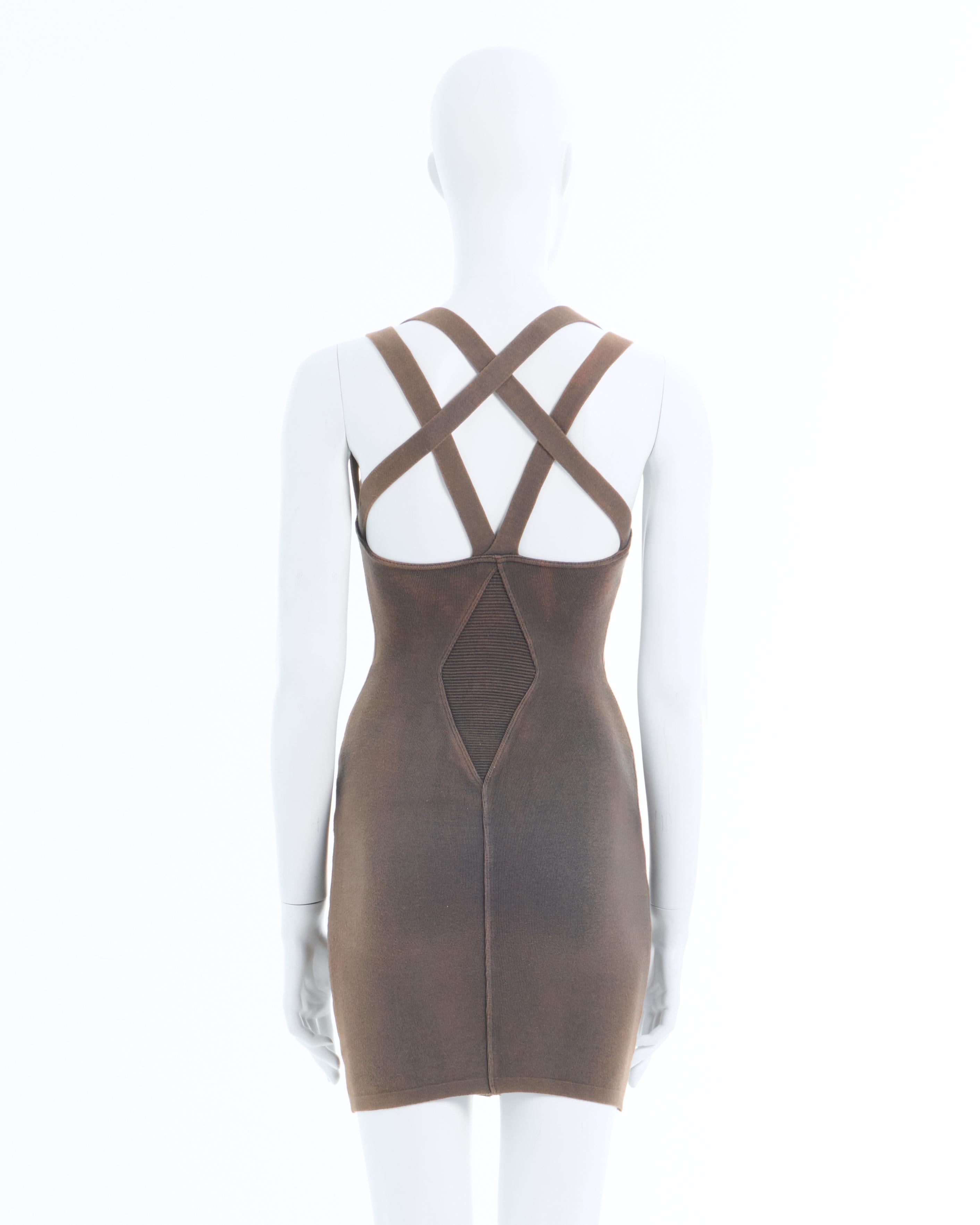 Azzedine Alaïa S/S 1990 Mini Cotton Stretch Brown Dress In Excellent Condition For Sale In Milano, IT