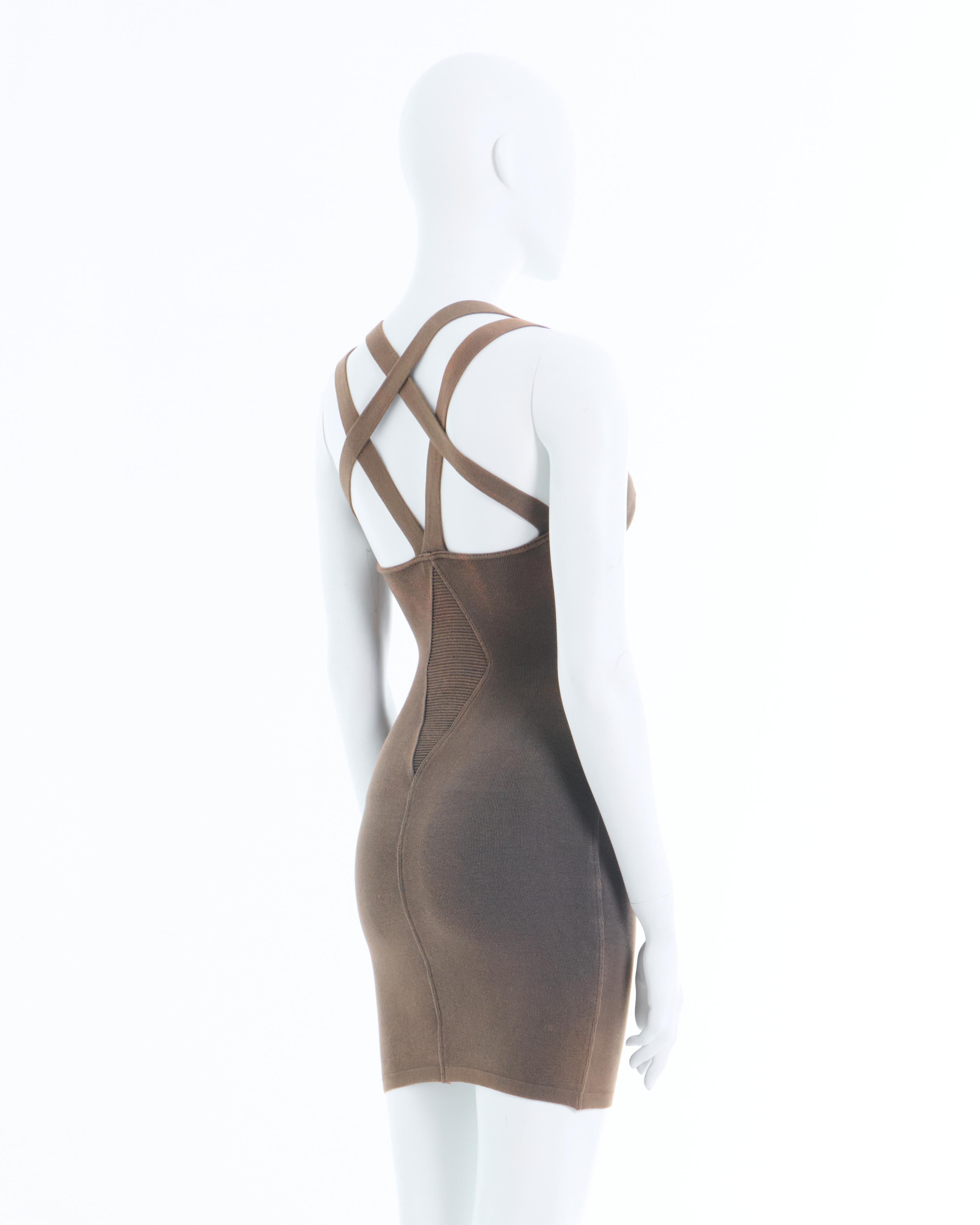 Women's Azzedine Alaïa S/S 1990 Mini Cotton Stretch Brown Dress For Sale