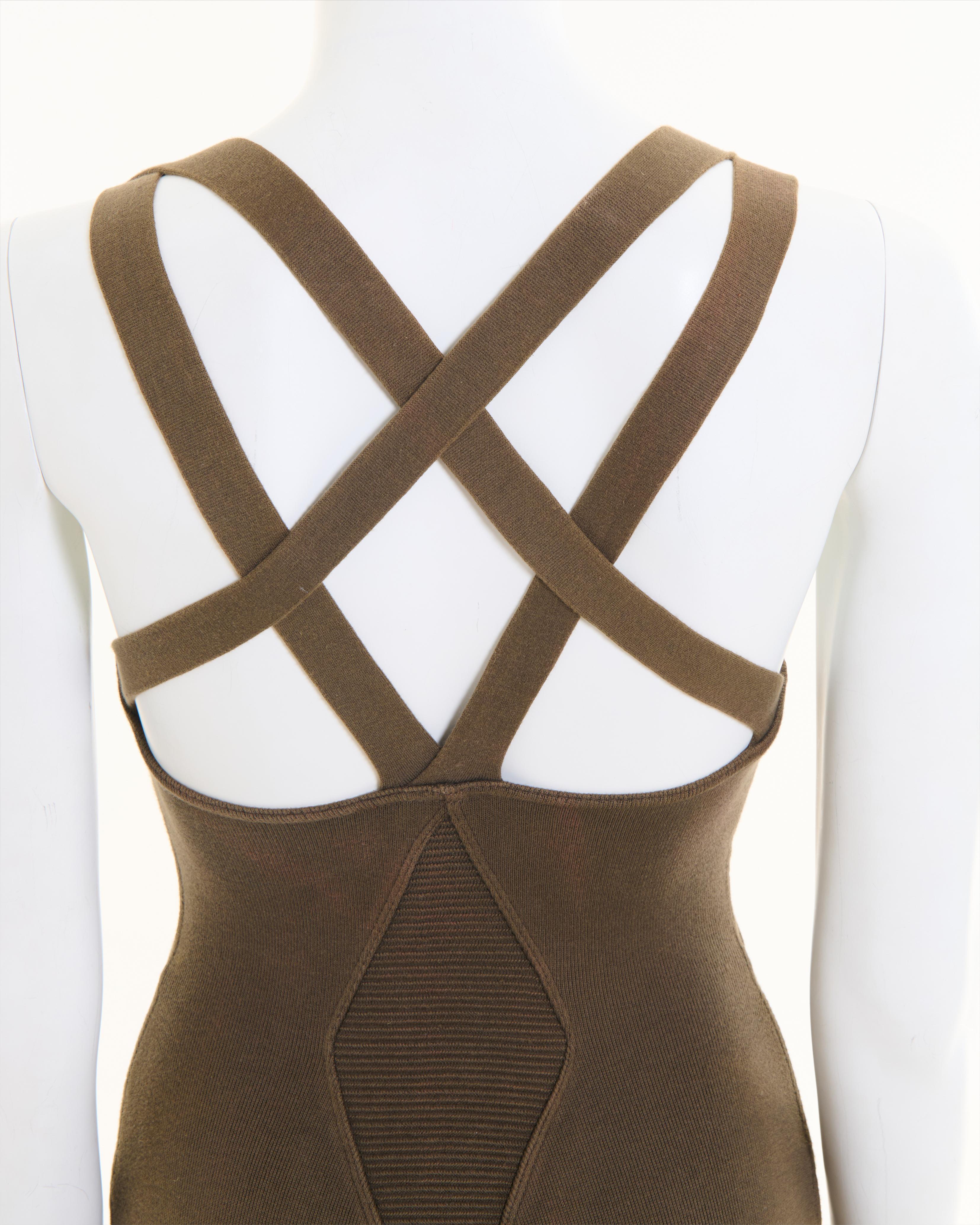 Azzedine Alaïa S/S 1990 Mini Cotton Stretch Brown Dress For Sale 1
