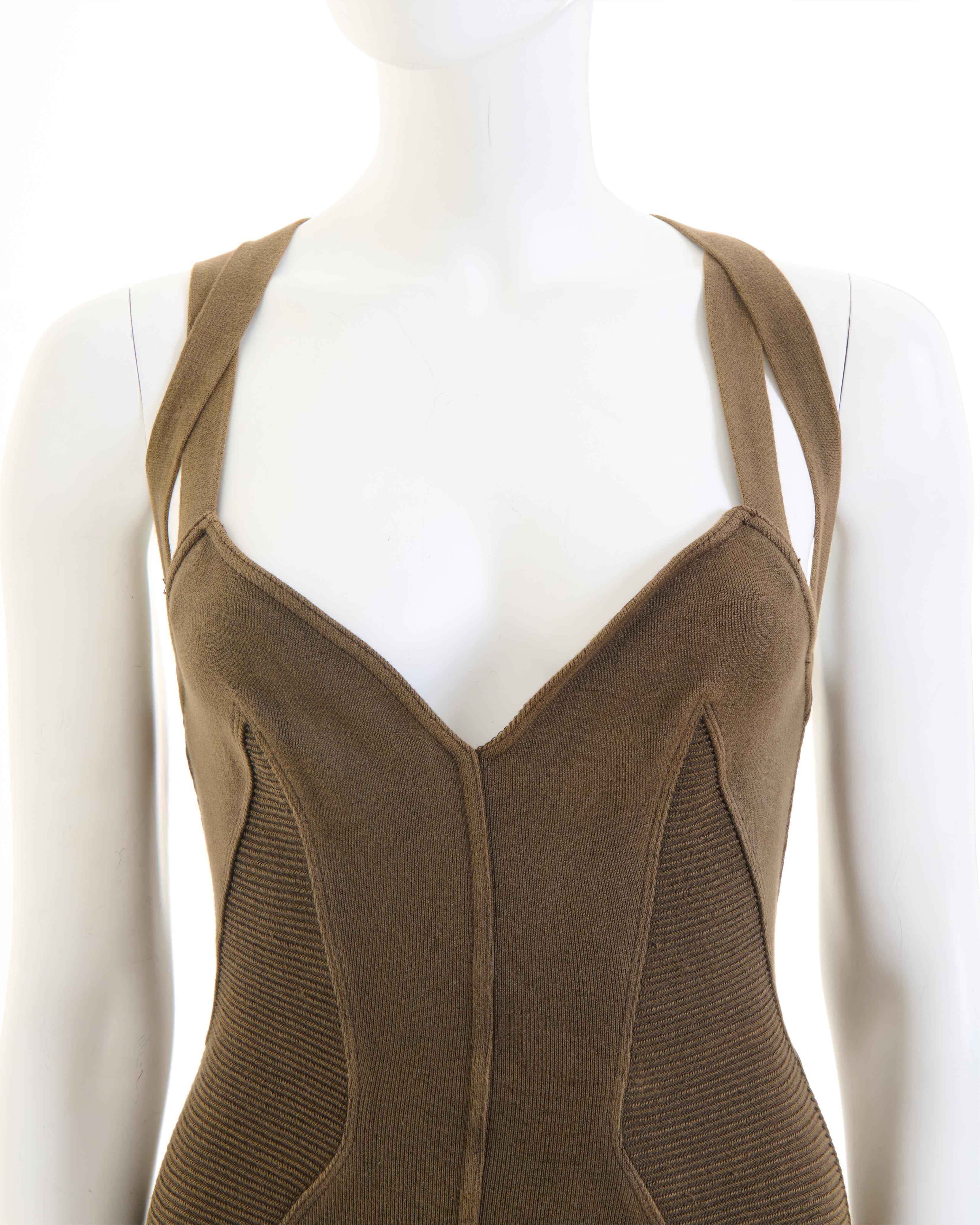 Azzedine Alaïa S/S 1990 Mini Cotton Stretch Brown Dress For Sale 4