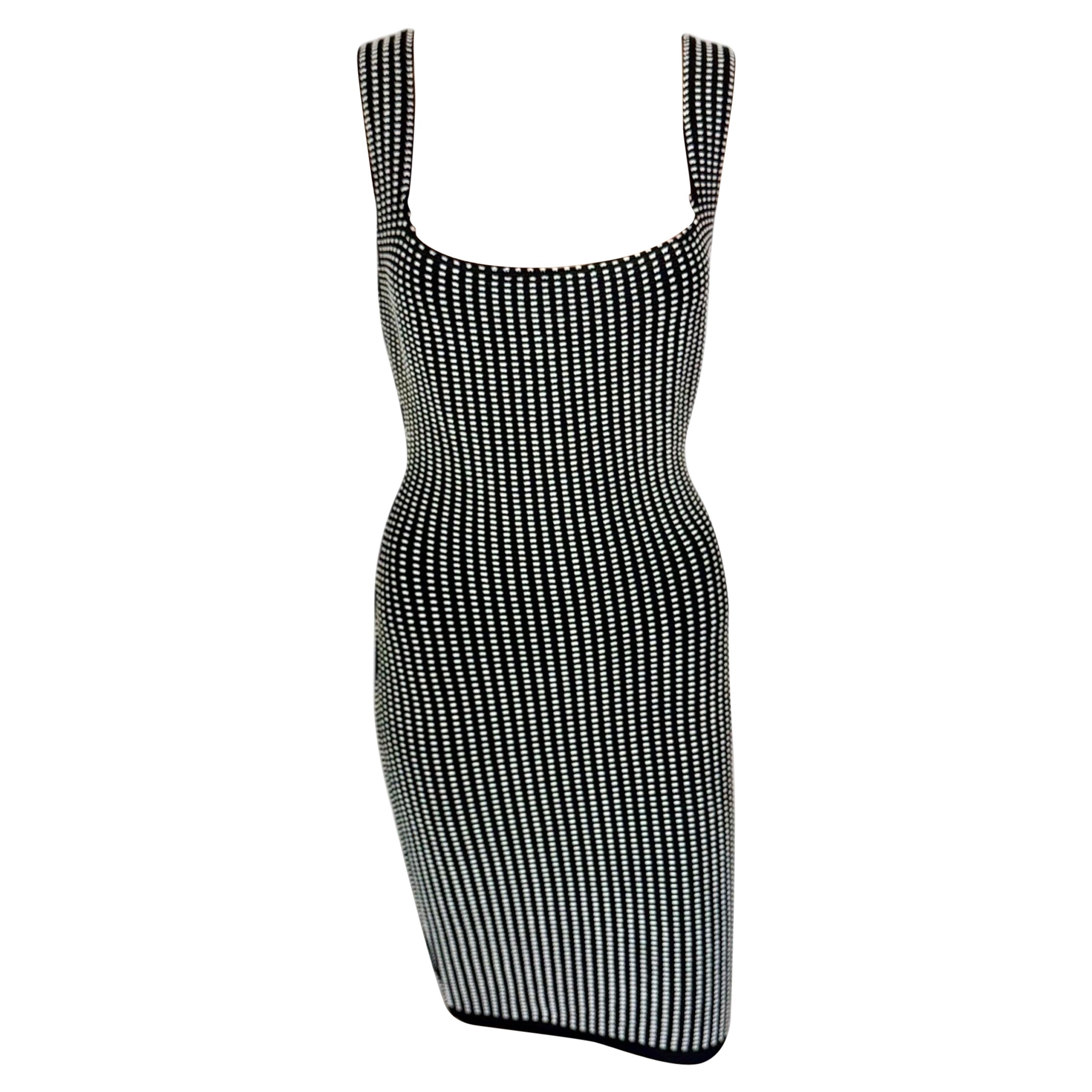 Azzedine Alaia S/S 1990 Runway Vintage Bodycon Knit Dotted Mini Dress