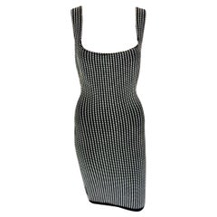 Azzedine Alaia S/S 1990 Runway Vintage Bodycon Knit Dotted Mini Dress