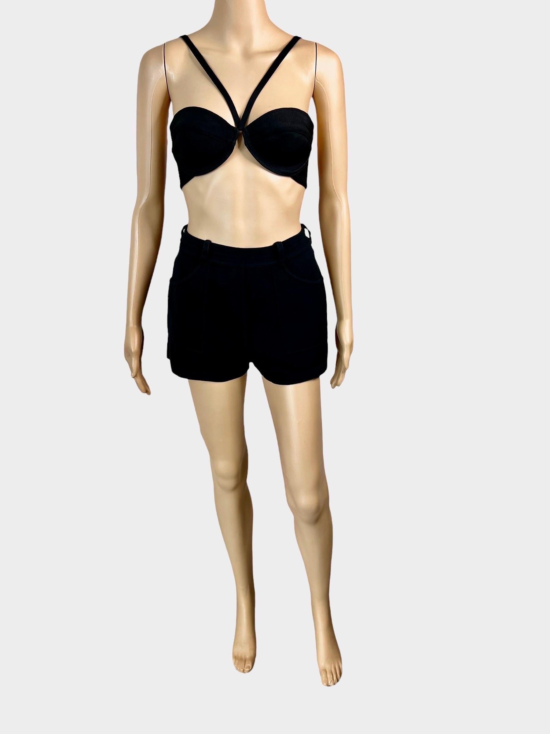 Azzedine Alaia S/S 1990 Vintage Shorts and Bra Bralette Crop Top 2 Piece Set  In Good Condition For Sale In Naples, FL