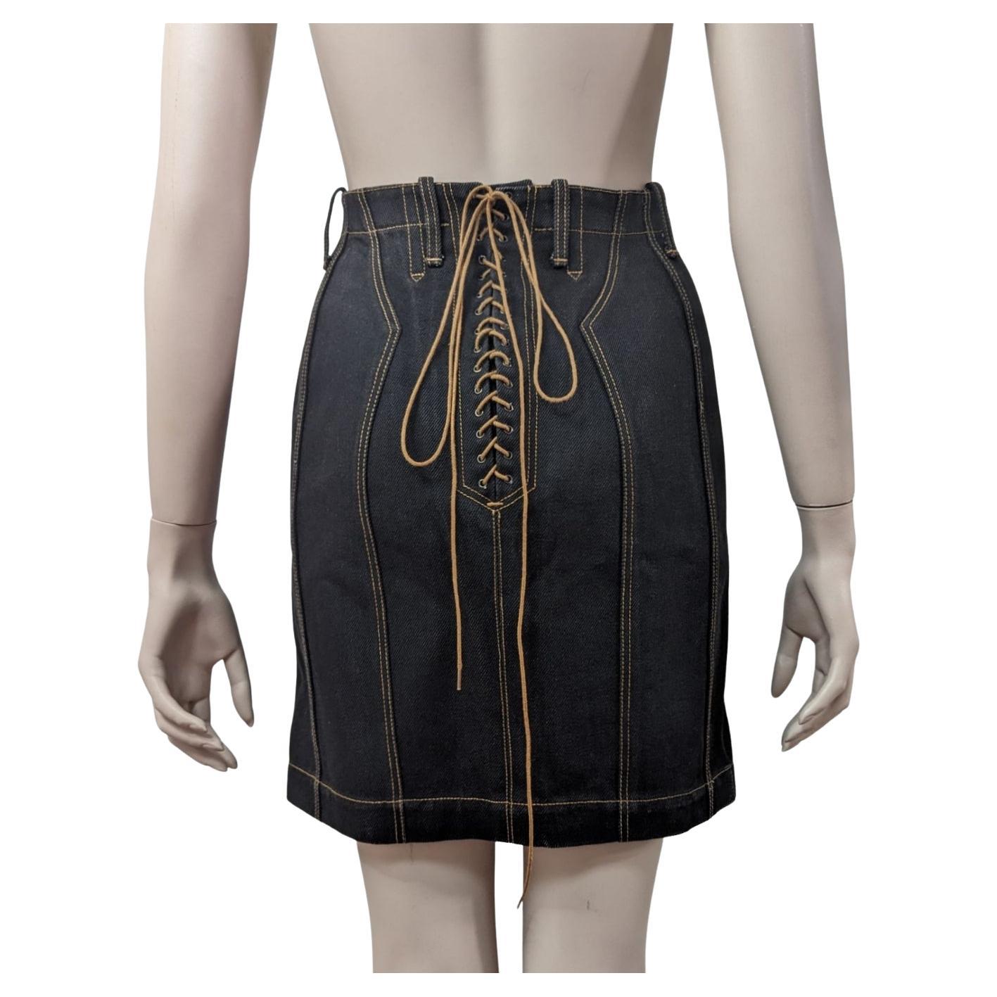 Azzedine Alaïa S/S 1991 High Waist Lace-up Denim Skirt For Sale