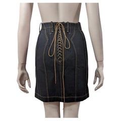 Vintage Azzedine Alaïa S/S 1991 High Waist Lace-up Denim Skirt