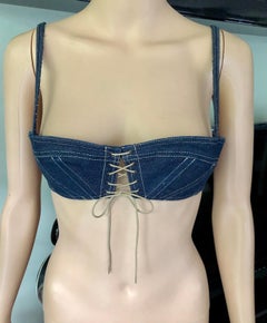 Azzedine Alaia S/S 1991 Iconic Sexy Vintage Denim Bra Bralette FR 40