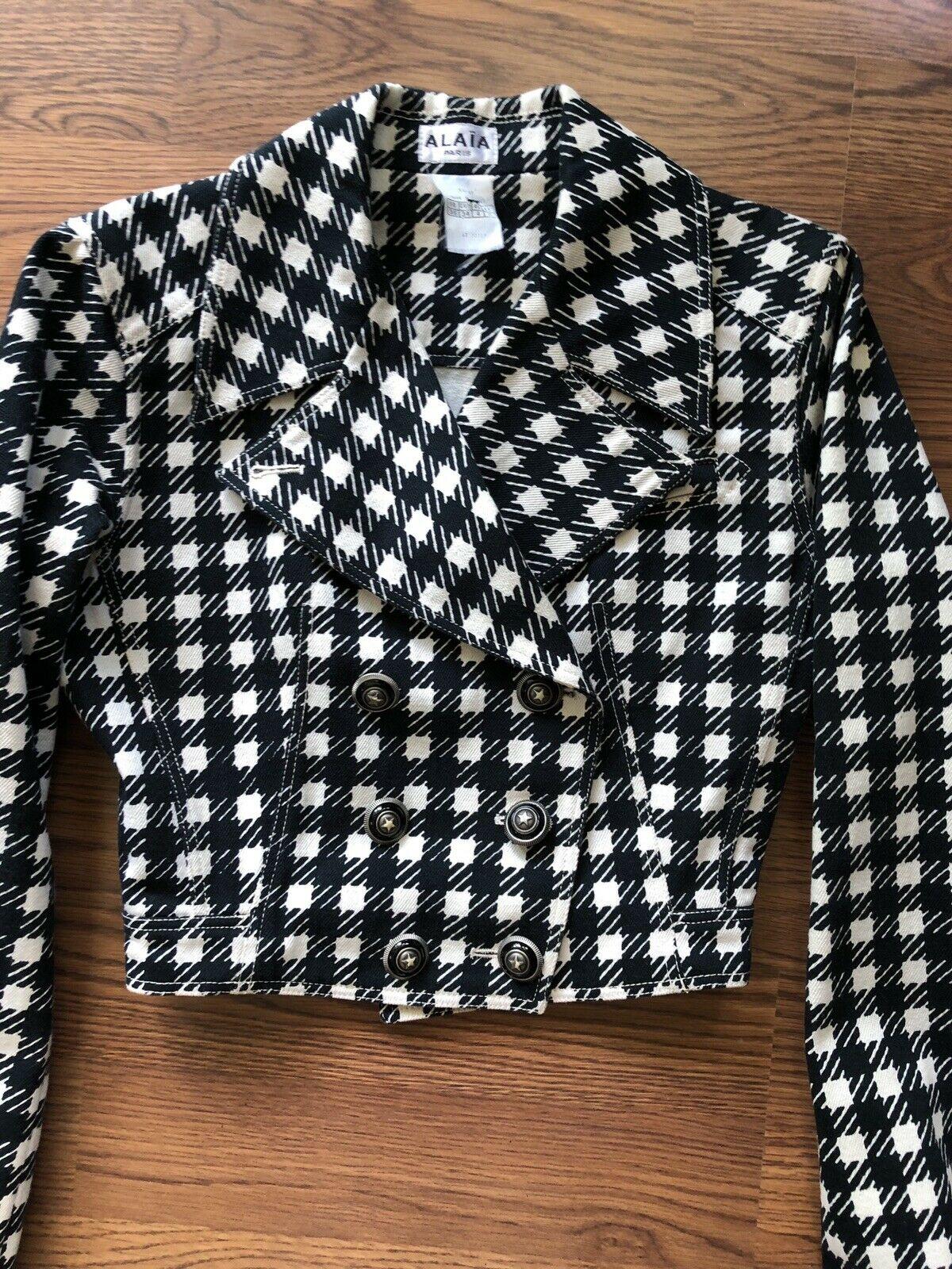 Azzedine Alaia S/S 1991 Iconic Tati Checkered Black and White Crop Jacket In Good Condition In Naples, FL