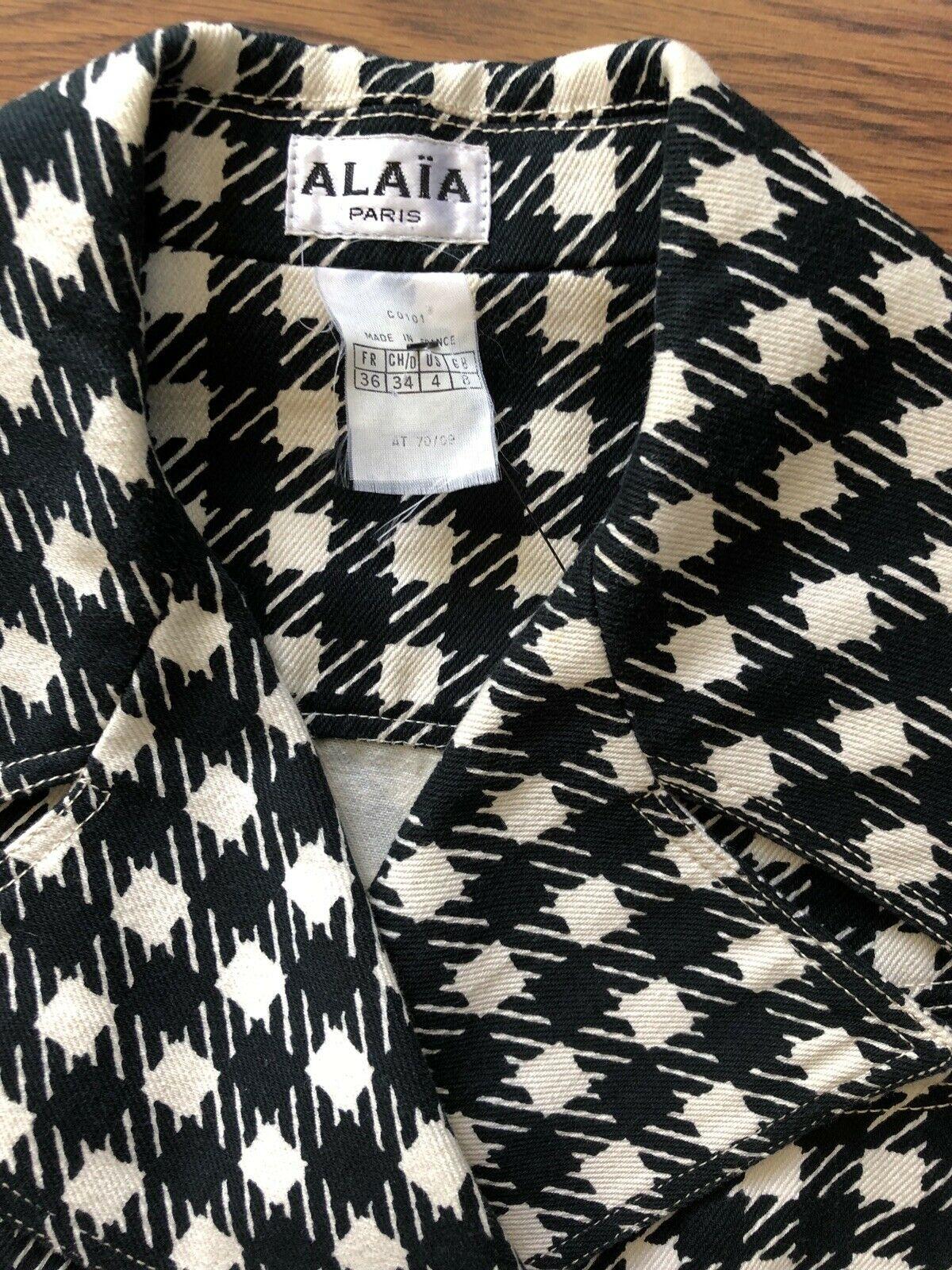 Women's Azzedine Alaia S/S 1991 Iconic Tati Checkered Black and White Crop Jacket