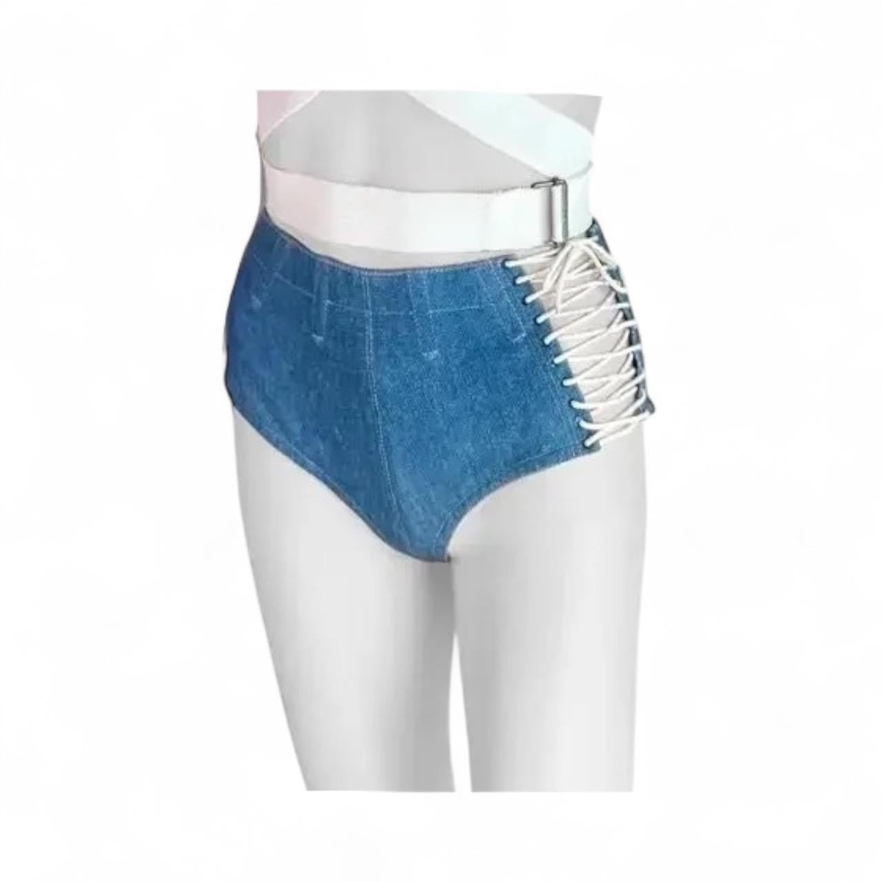 Azzedine Alaia S/S 1991 Pasarela Vaqueros Encaje Pantalones Cortos Calientes Azul en venta