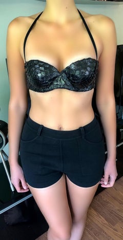 Azzedine Alaia S/S 1991 Runway Iconic Vintage Python Leather Black Bra Bralette