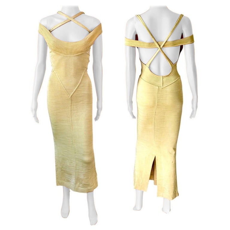 Azzedine Alaia S/S 1991 Runway Vintage Bustier Cutout Open Back Bodycon Dress For Sale at 1stDibs