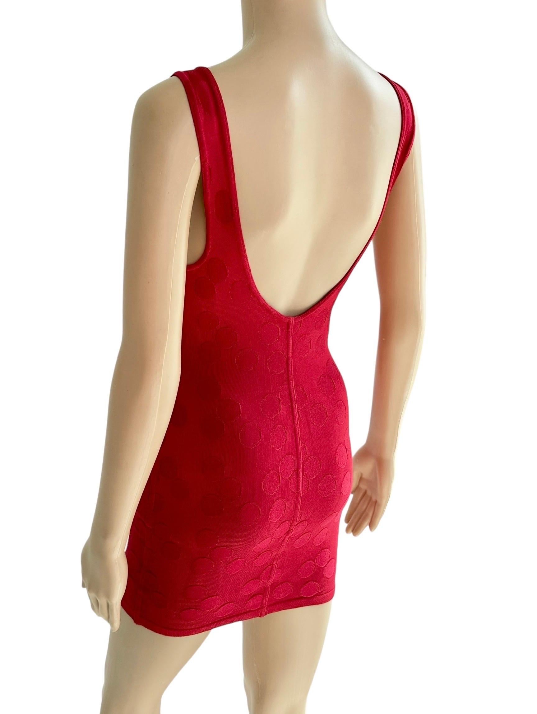 Azzedine Alaia S/S 1991 Vintage Bodycon Open Back Polka Dot Red Mini Dress 5