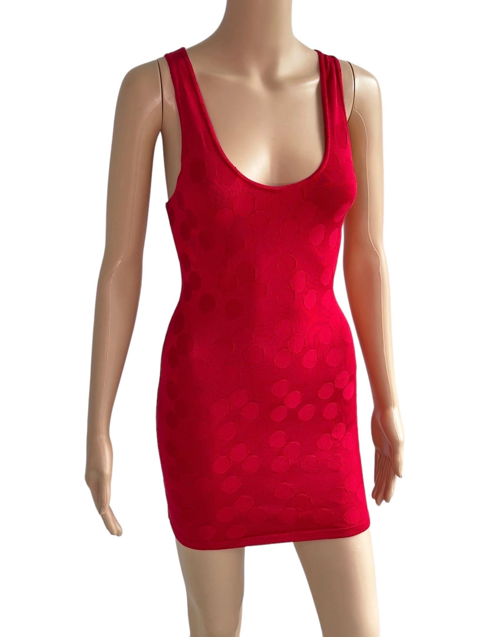 Azzedine Alaia S/S 1991 Vintage Bodycon Open Back Polka Dot Red Mini Dress 6