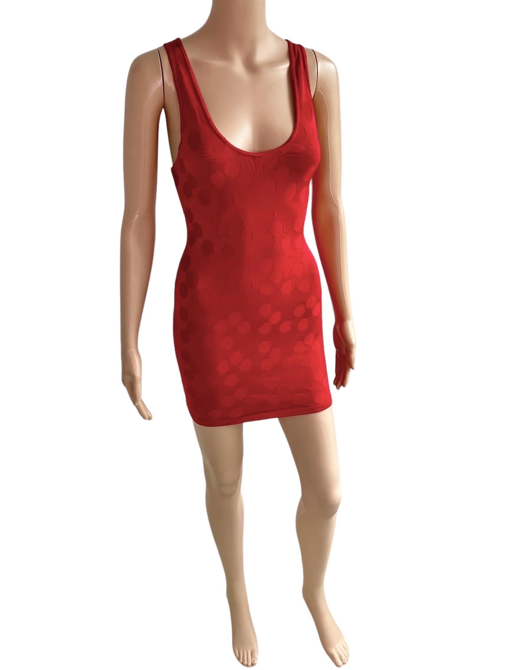 Azzedine Alaia S/S 1991 Vintage Bodycon Open Back Polka Dot Red Mini Dress 8
