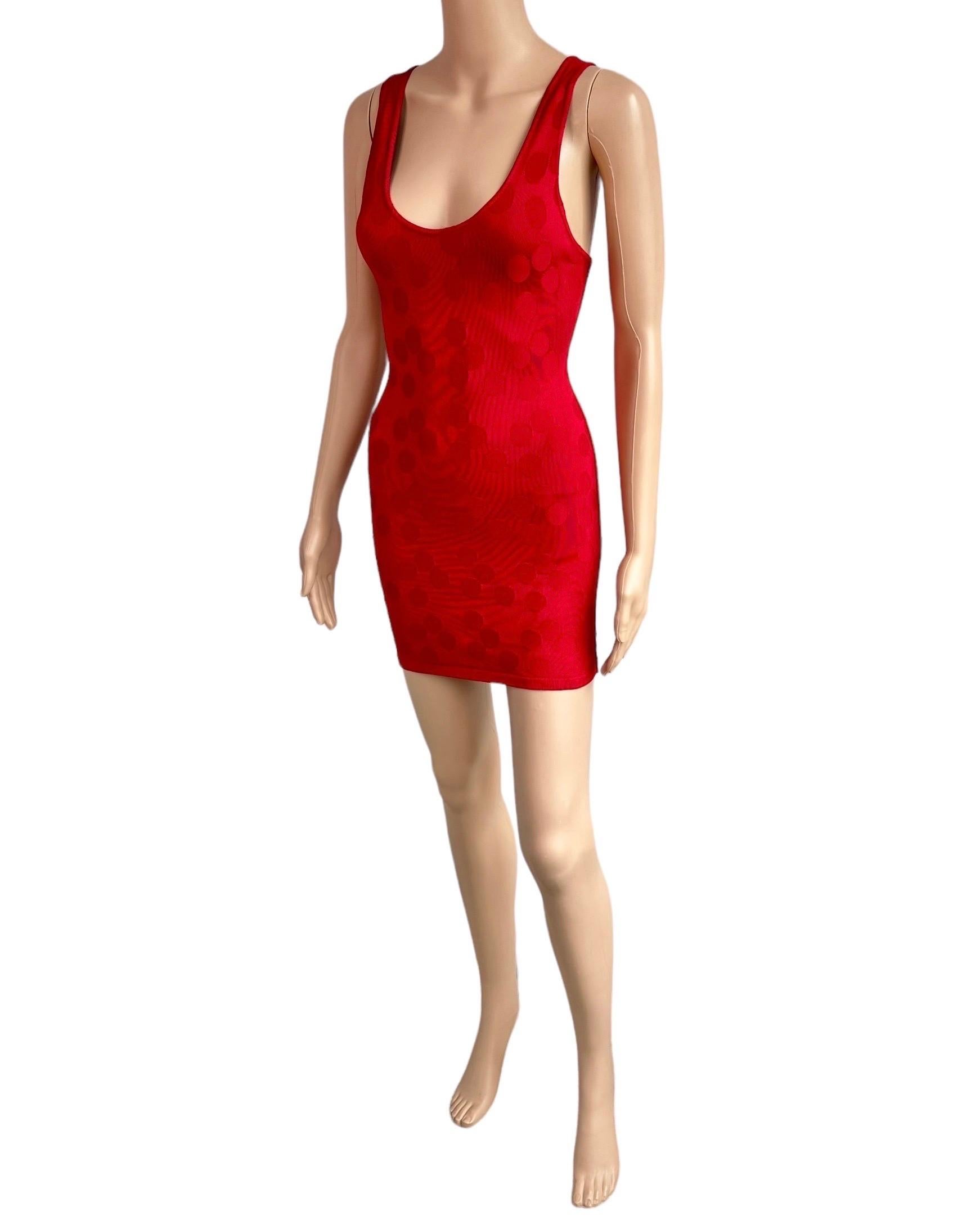 Azzedine Alaia S/S 1991 Vintage Bodycon Open Back Polka Dot Red Mini Dress 10