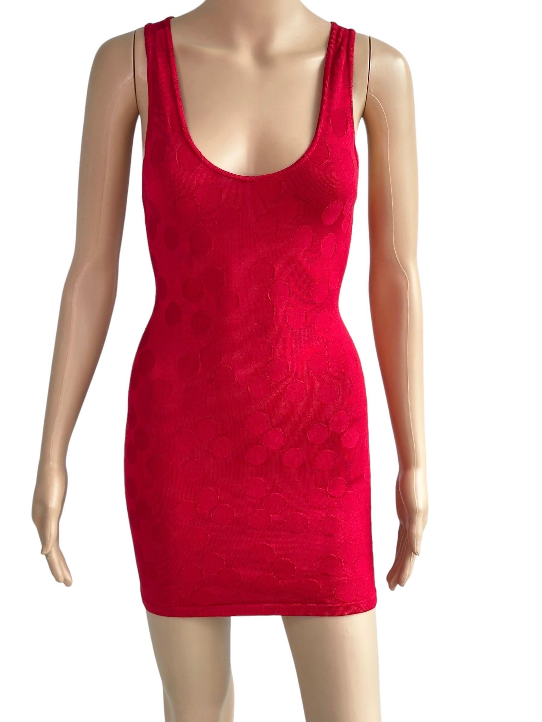 Gray Azzedine Alaia S/S 1991 Vintage Bodycon Open Back Polka Dot Red Mini Dress