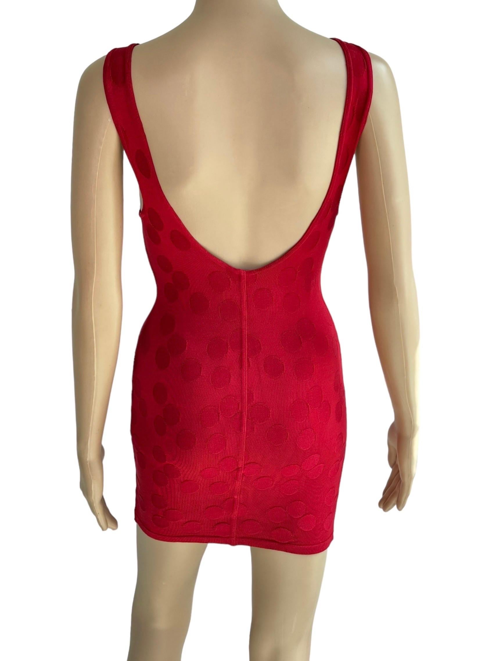 Azzedine Alaia S/S 1991 Vintage Bodycon Open Back Polka Dot Red Mini Dress In Excellent Condition In Naples, FL