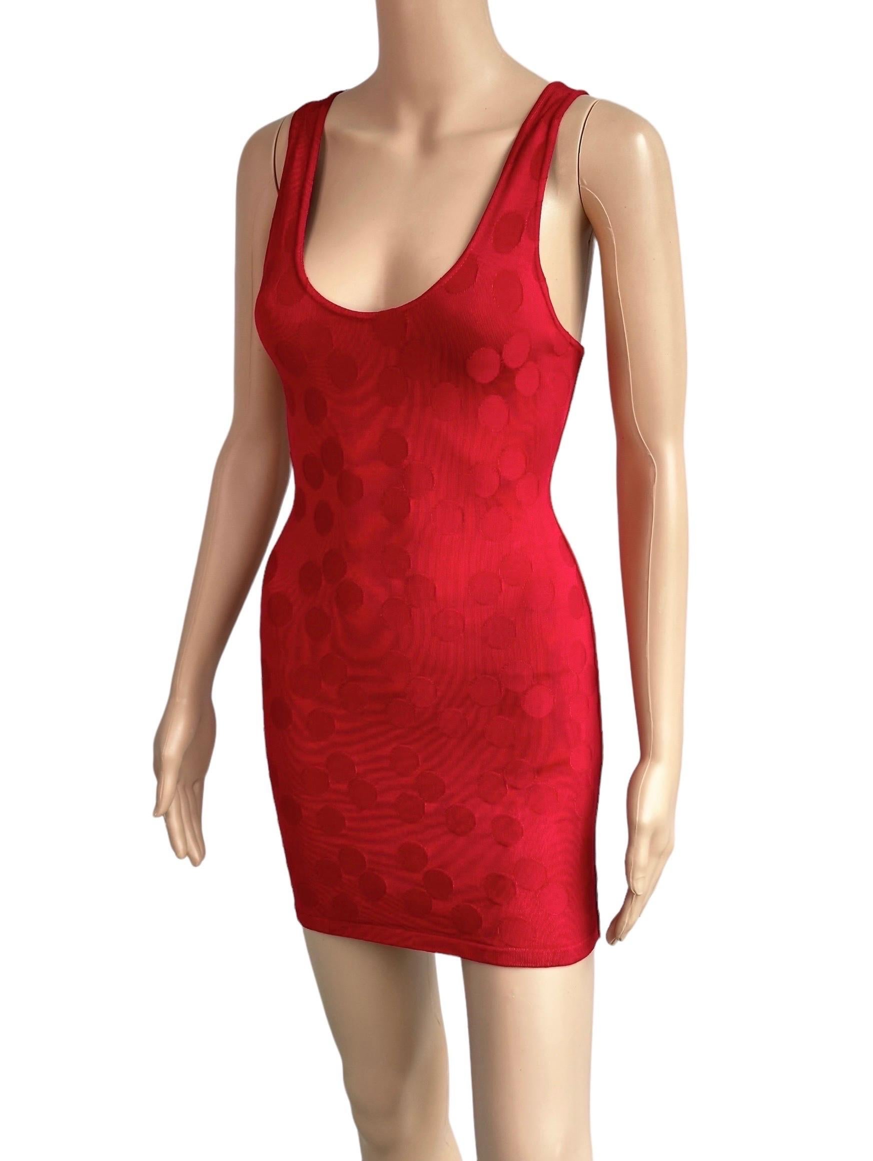 Women's Azzedine Alaia S/S 1991 Vintage Bodycon Open Back Polka Dot Red Mini Dress