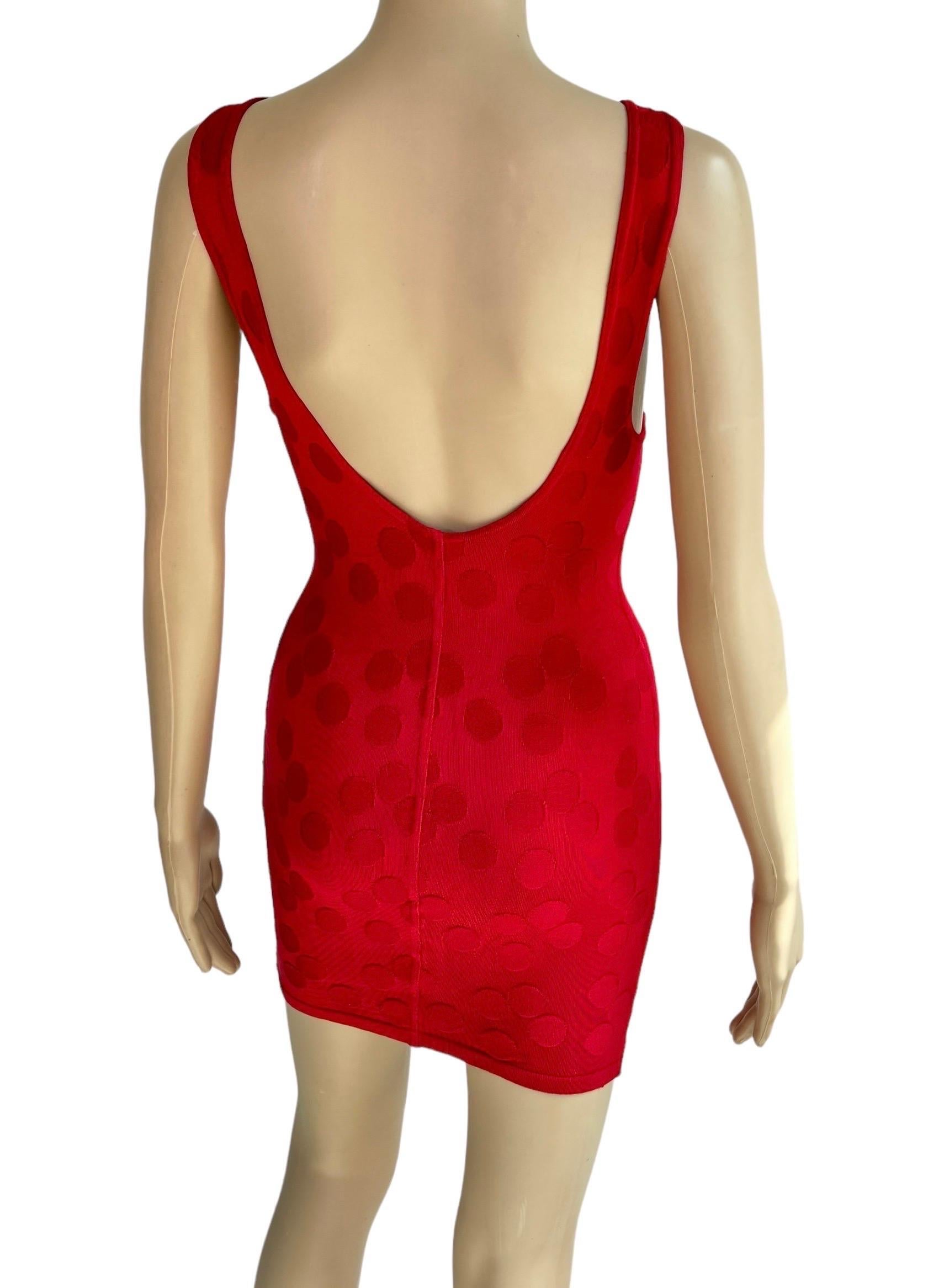 Azzedine Alaia S/S 1991 Vintage Bodycon Open Back Polka Dot Red Mini Dress 1